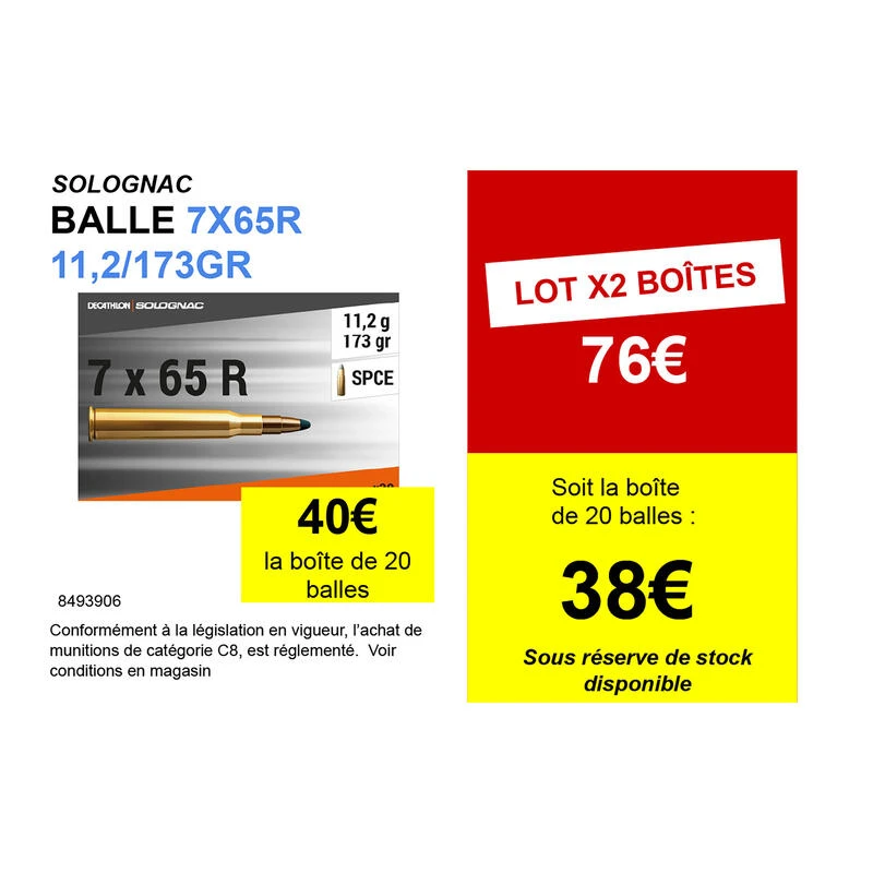 BALLE 7X65 R 11,2g/173gr X20 2 BALLE 7X65 R 11,2g/173gr X20 – Image 2