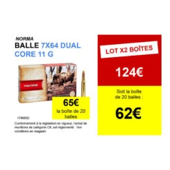 BALLE Dual Core 7x64 NORMA 170 GRAINS / 11 GRAMMES -Chasse Fournitures Boutique balle dual core 7x64 norma 170 grains 11 grammes 1