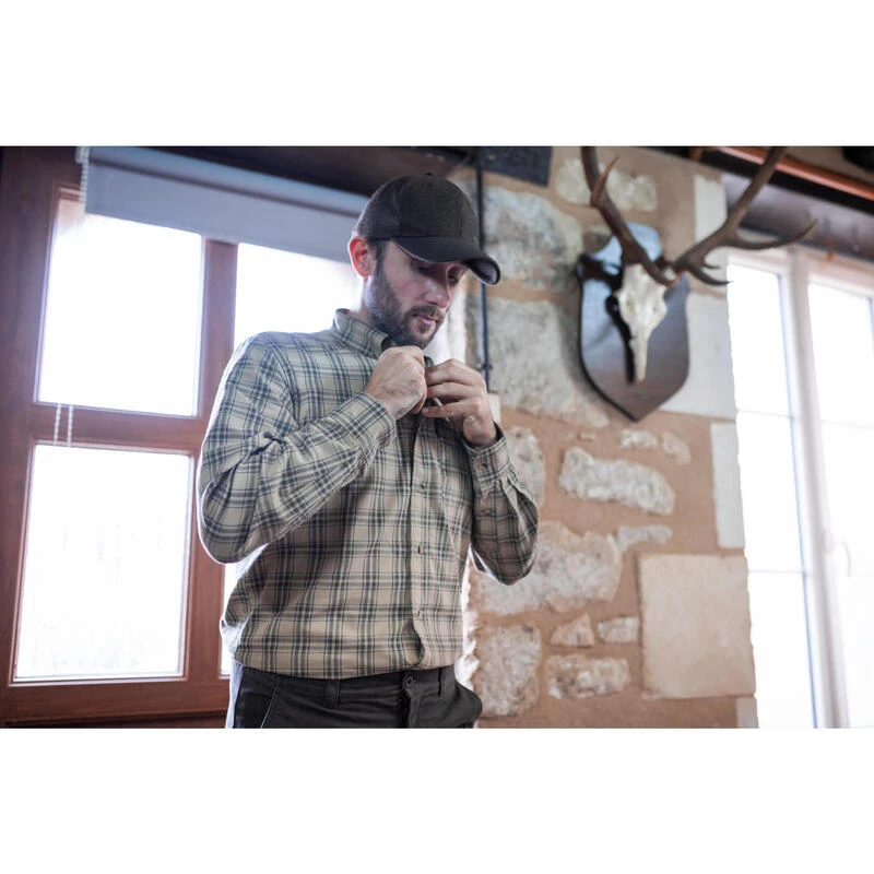 Chemise Chasse Coton Manches Longues Respirant Homme - 100 à Carreaux Beige. 7 Chemise Chasse Coton Manches Longues Respirant Homme - 100 à Carreaux Beige. – Image 7