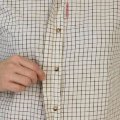 CHEMISE CHASSE MANCHES LONGUES COTON FEMME RESPIRANTE À CARREAUX BEIGE 500. -Chasse Fournitures Boutique chemise chasse manches longues coton femme respirante a carreaux beige 500 7