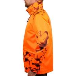 VESTE CHASSE RESISTANTE IMPERMEABLE ORANGE FLUO SUPERTRACK 100 -Chasse Fournitures Boutique veste chasse resistante impermeable orange fluo supertrack 100 2