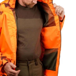 VESTE CHASSE RESISTANTE IMPERMEABLE ORANGE FLUO SUPERTRACK 100 -Chasse Fournitures Boutique veste chasse resistante impermeable orange fluo supertrack 100 6