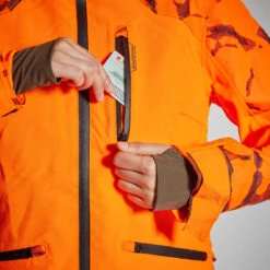 VESTE CHASSE SUPERTRACK FEMME RESISTANTE IMPERMEABLE ORANGE FLUO 500 -Chasse Fournitures Boutique veste chasse supertrack femme resistante impermeable orange fluo 500 4