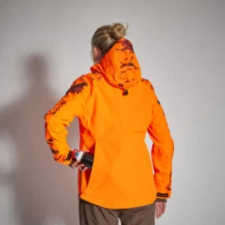 VESTE CHASSE SUPERTRACK FEMME RESISTANTE IMPERMEABLE ORANGE FLUO 500 -Chasse Fournitures Boutique veste chasse supertrack femme resistante impermeable orange fluo 500 7